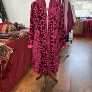 Embroidered velvet coat in red